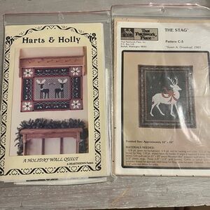 Lot of 2-VTG Harts & Holly Holiday Reindeer Wall Quilt Pattern AND The Stag 1983
